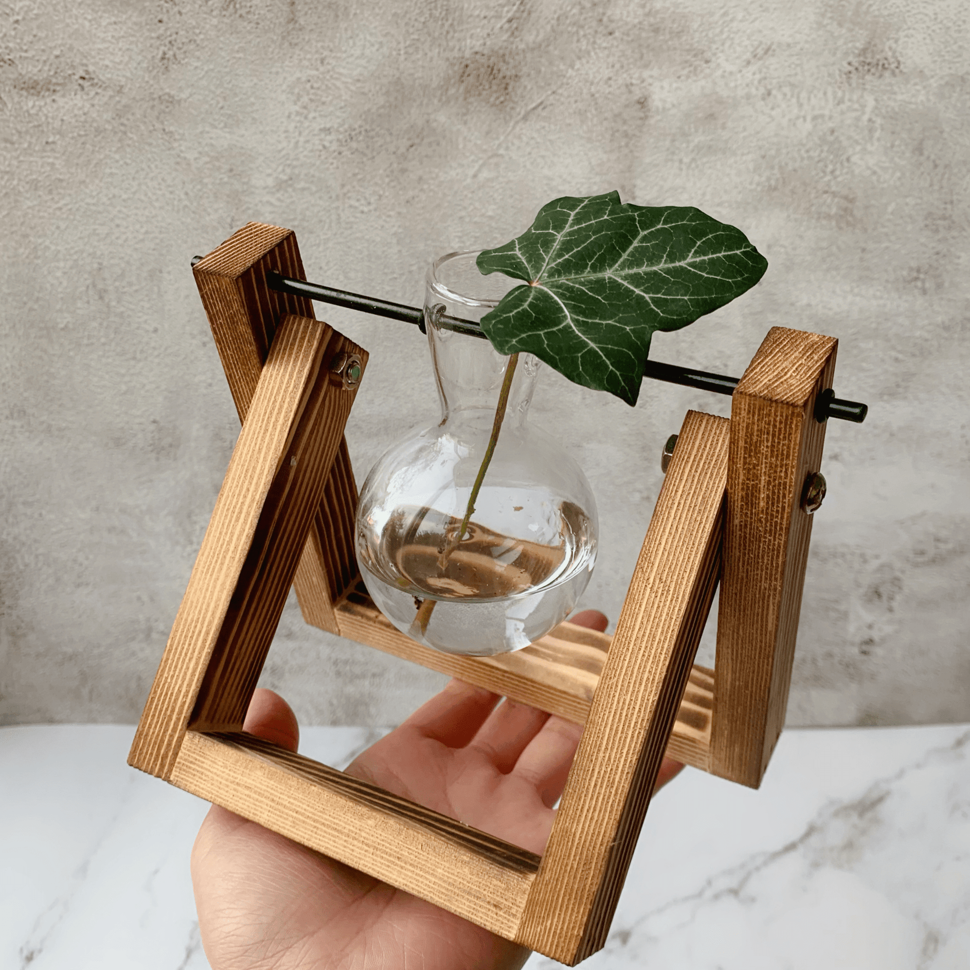 Vaso monofiore in vetro supporto in legno per piante - Dolci pensieri gift
