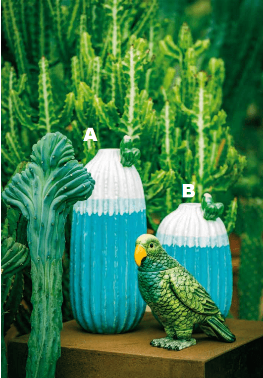 Vaso per Fiori Cactus Messico Tropical in Ceramica Colore Blu Bianco 16XH26 cm N A - Dolci pensieri gift