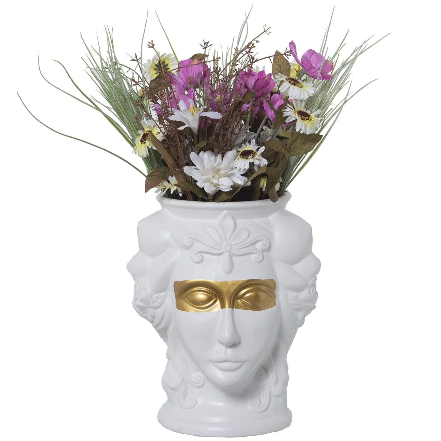 Vaso Testa per Fiori Donna DEA BENDATA in Ceramica Con Benda Oro 25x12,5x31cm - Dolci pensieri gift