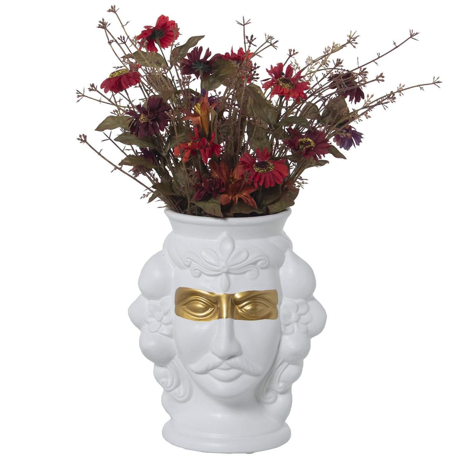 Vaso Testa per Fiori Re Siciliano con Maschera d'oro in Ceramica 22x16,5x25,5cm - Dolci pensieri gift