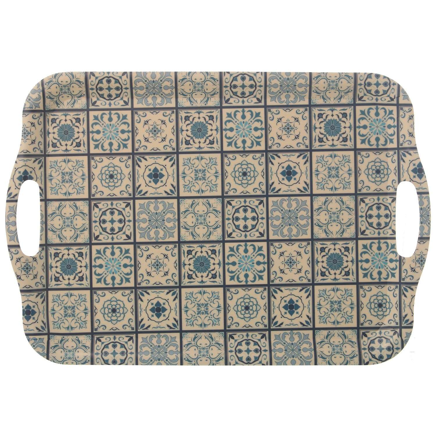 Vassoio in Bambù beige con decorazione maioliche blu 47x32,5x2 Cm - Dolci pensieri gift