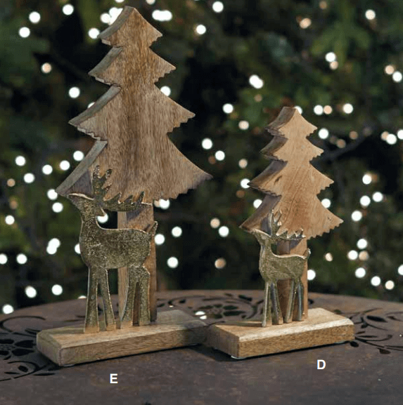 Albero di natale in legno con renna in metallo decorazione natalizia 25 cm - Dolci pensieri gift