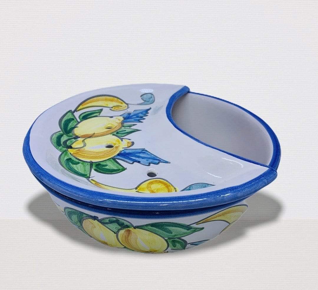 Amalfi " Sponzapane" in ceramica dipinto a mano con limoni decorazione limone 22 cm - Dolci pensieri gift