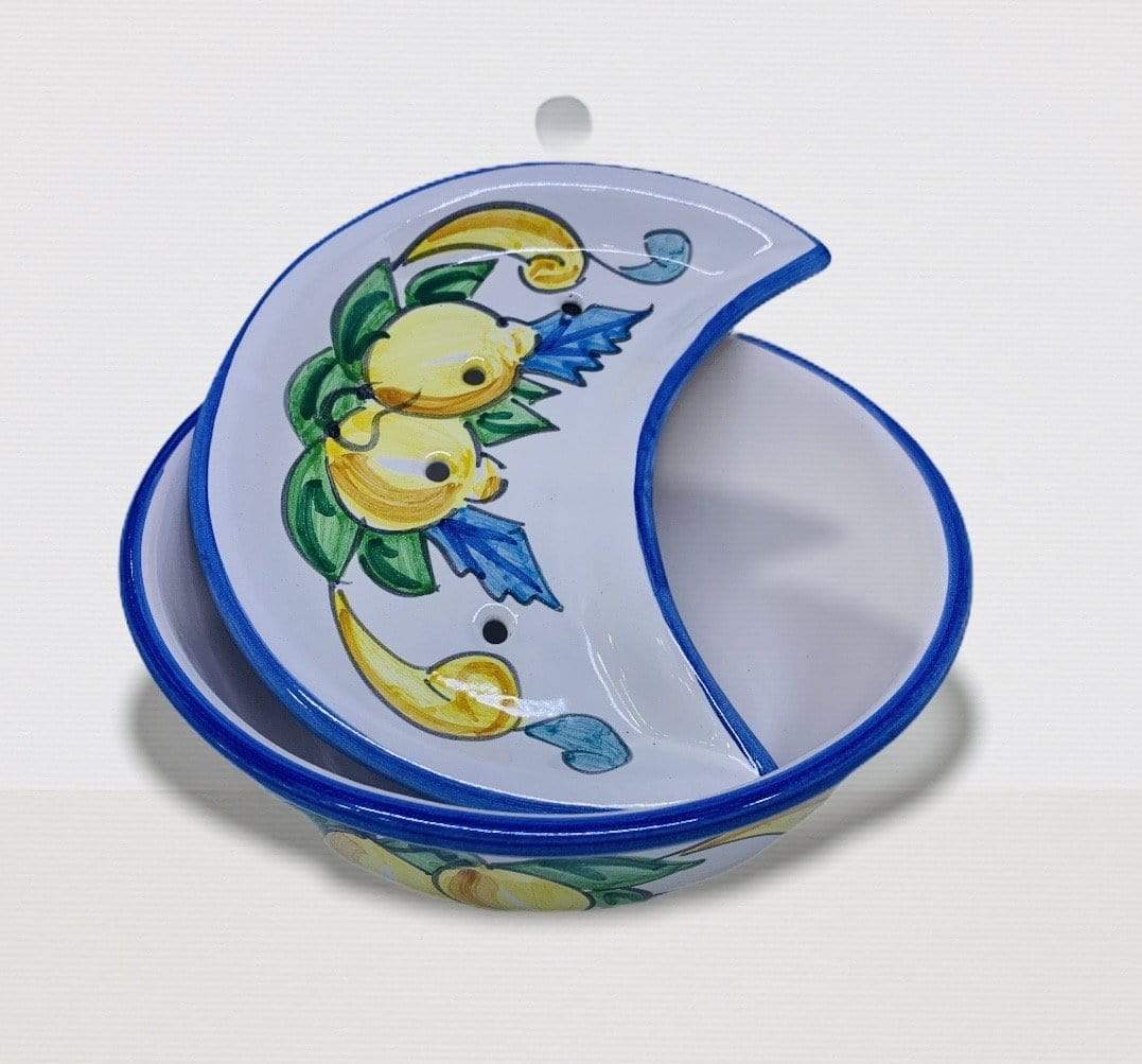 Amalfi " Sponzapane" in ceramica dipinto a mano con limoni decorazione limone 22 cm - Dolci pensieri gift
