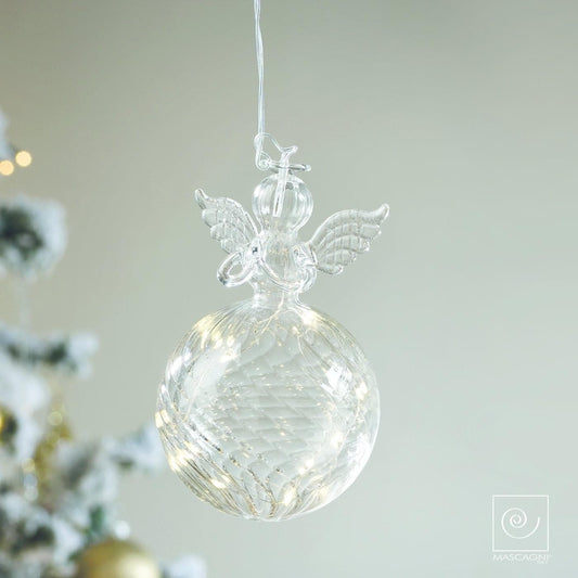 Angelo in vetro sfera con led luci decorazione per l'albero di natale 15 cm - Dolci pensieri gift