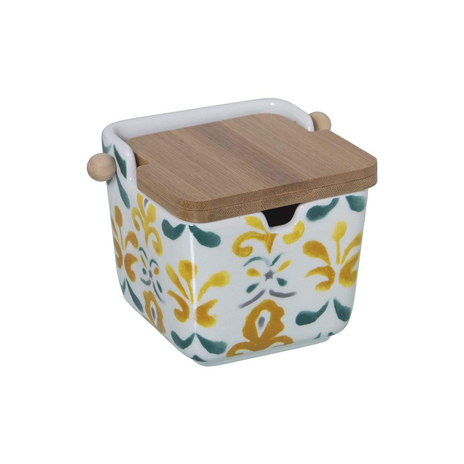 Barattolo Sale decorazione maioliche GIALLE in ceramica Artigianale con tappo in legno - Dolci pensieri gift