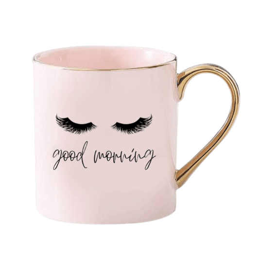 Tazza Mug in ceramica con occhi Rosa manico oro 380ml - Dolci pensieri gift