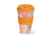 Bicchiere travel mug in bambù con fascetta in silicone termica fantasia cartina geografica mappamondo arancione 400ml - Dolci pensieri gift