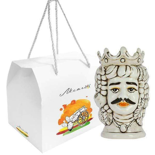 BOMBONIERA NICARE′ TESTA DI MORO UOMO FRUTTA BIANCA DECORATA CON SCATOLA D. 9X14 - Dolci pensieri gift