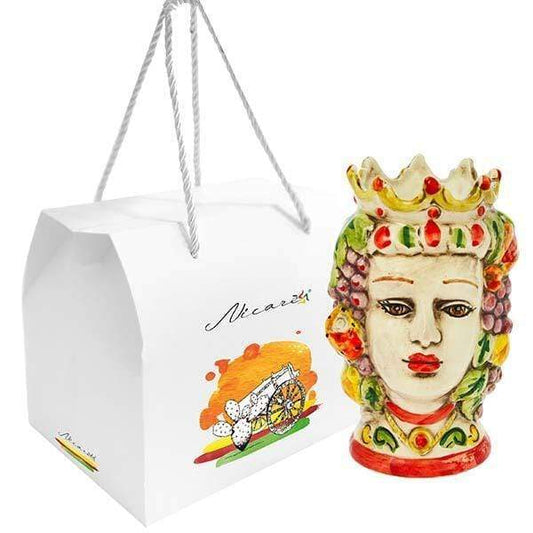 BOMBONIERA NICARE′ TESTA MORO DONNA FRUTTA CERAMICA DECORATA CON SCATOLA D. 9X13 - Dolci pensieri gift