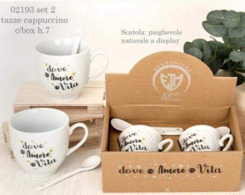 Bomboniera set 2 tazzine caffè con cucchiaino con frase matrimonio promessa - Dolci pensieri gift