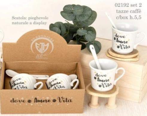 Bomboniera set 2 tazzine Cappuccino con cucchiaino con frase matrimonio promessa - Dolci pensieri gift