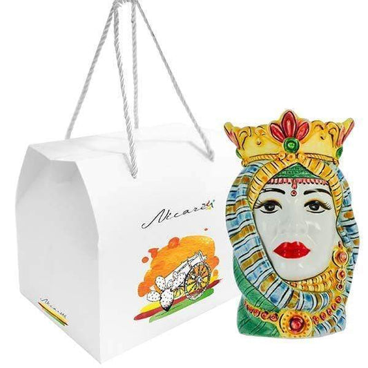 BOMBONIERA TESTA DI MORO DONNA ARABA COLORATA CON SCATOLA D. 8X13 - Dolci pensieri gift