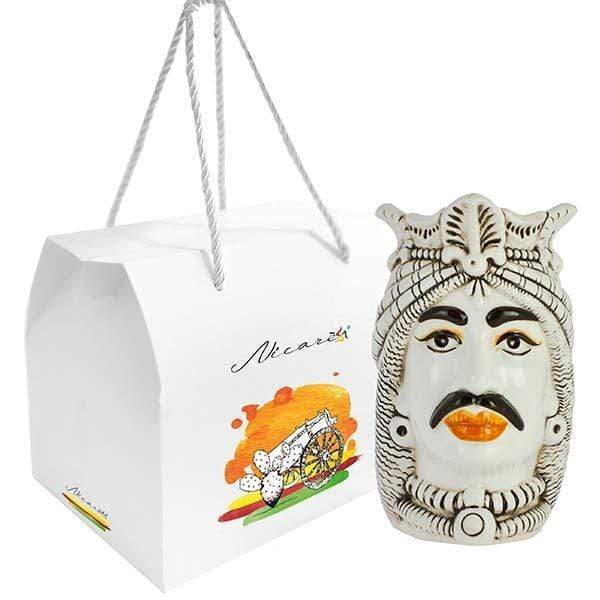 BOMBONIERA TESTA DI MORO UOMO ARABO BIANCA DECORATA CON SCATOLA D. 8X13 - Dolci pensieri gift