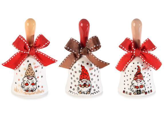 Campanella in ceramica decori "Gnometti Family" e fiocco singolo pezzo - Dolci pensieri gift