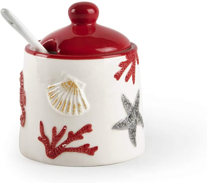 Capri Zuccheriera con Cucchiaino, Ceramica formaggiera corallo - Dolci pensieri gift