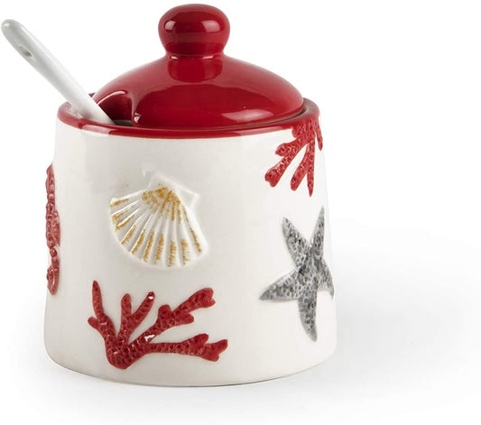 Capri Zuccheriera con Cucchiaino, Ceramica formaggiera corallo - Dolci pensieri gift