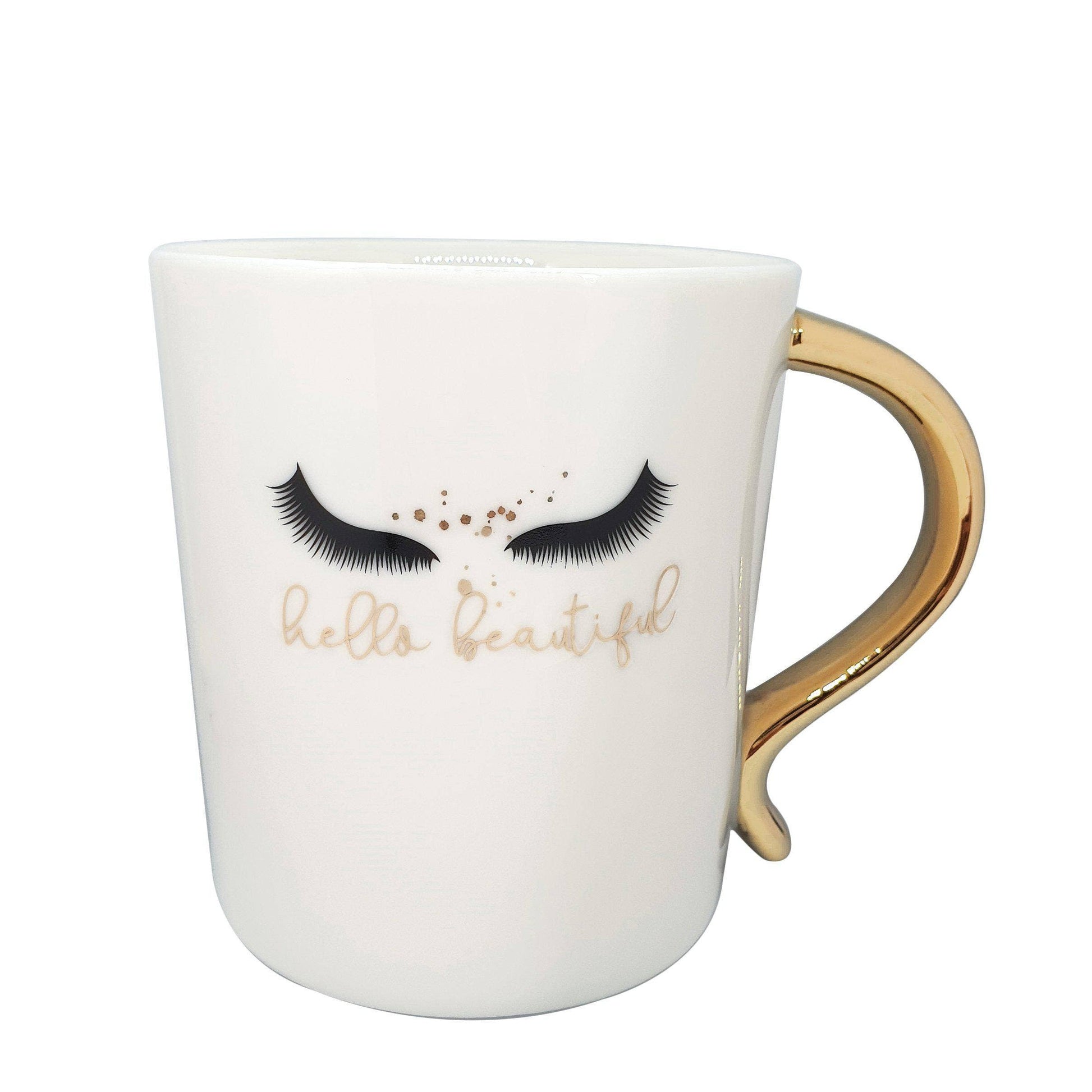 Tazza Mug in ceramica con occhi Bianco manico oro 380ml - Dolci pensieri gift