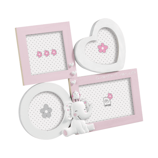 Cornice multipla 31 x 26 cm per bambina elefante bianco e rosa - Dolci pensieri gift