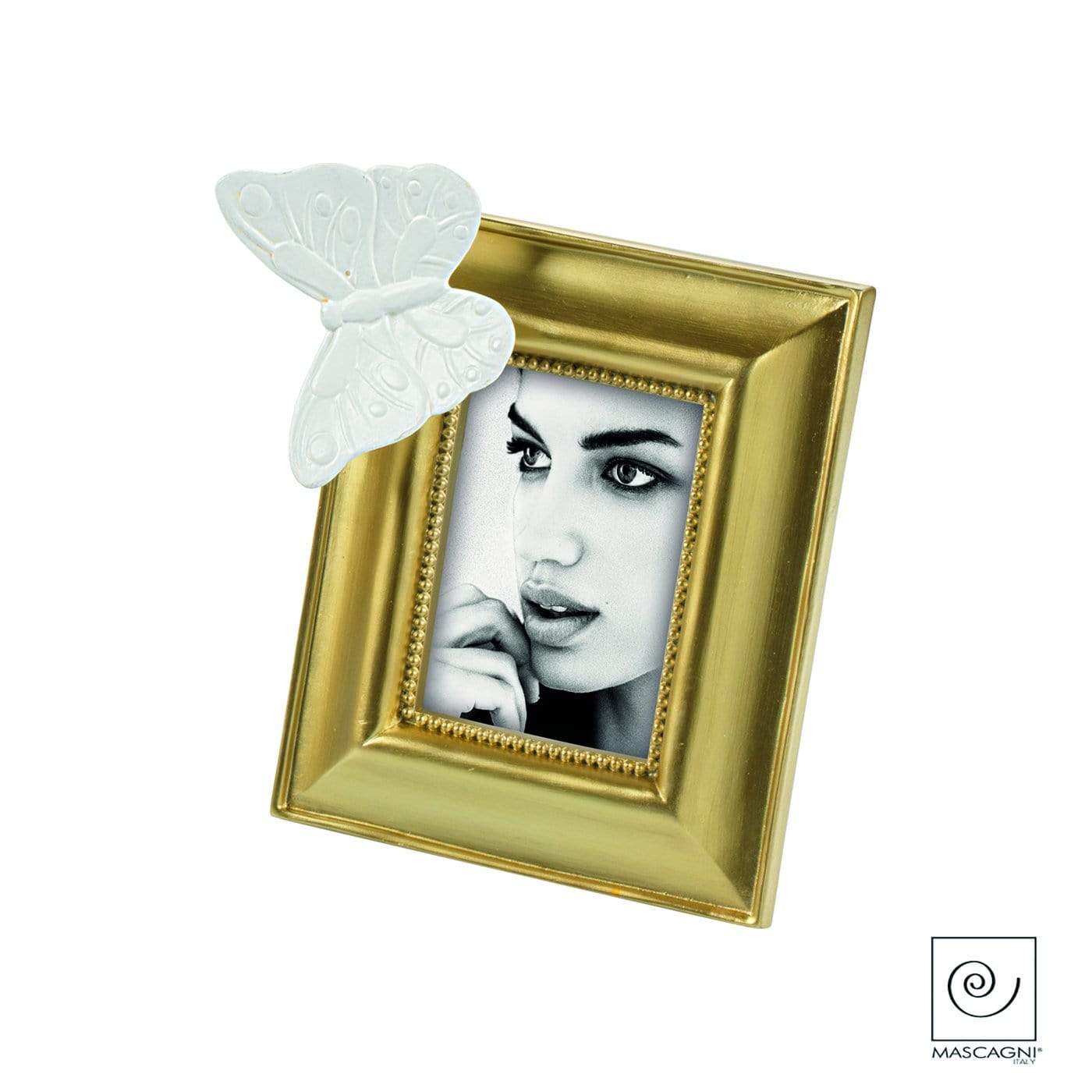 Cornice porta foto portafoto 7 x 9 cm colore oro con bianco farfalla bianca - Dolci pensieri gift