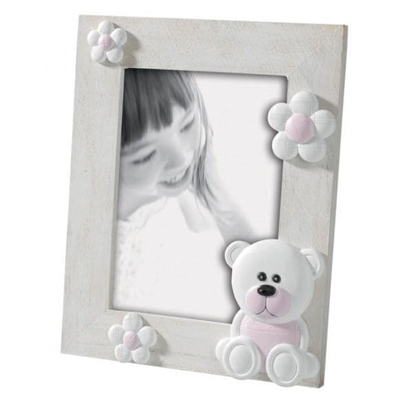 Cornice portafoto con cuori orsetto rosa shabby chic 13x18 cm - Dolci pensieri gift