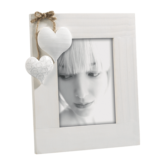 Cornice portafoto in legno sbiancato con decorazione cuori shabby chic - Dolci pensieri gift