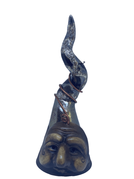 Corno ottanio in ceramica artigianale con maschera portafortuna e fil di ferro 21 cm - Dolci pensieri gift