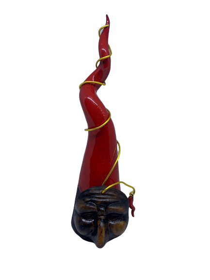 Corno rosso con maschera pulcinella ceramica artigianale portafortuna -  Dolci pensieri gift