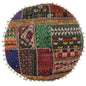 Cuscino tondo stile etnico con pattern effetto ricamato con ponpom 45 cm - Dolcipensierigift