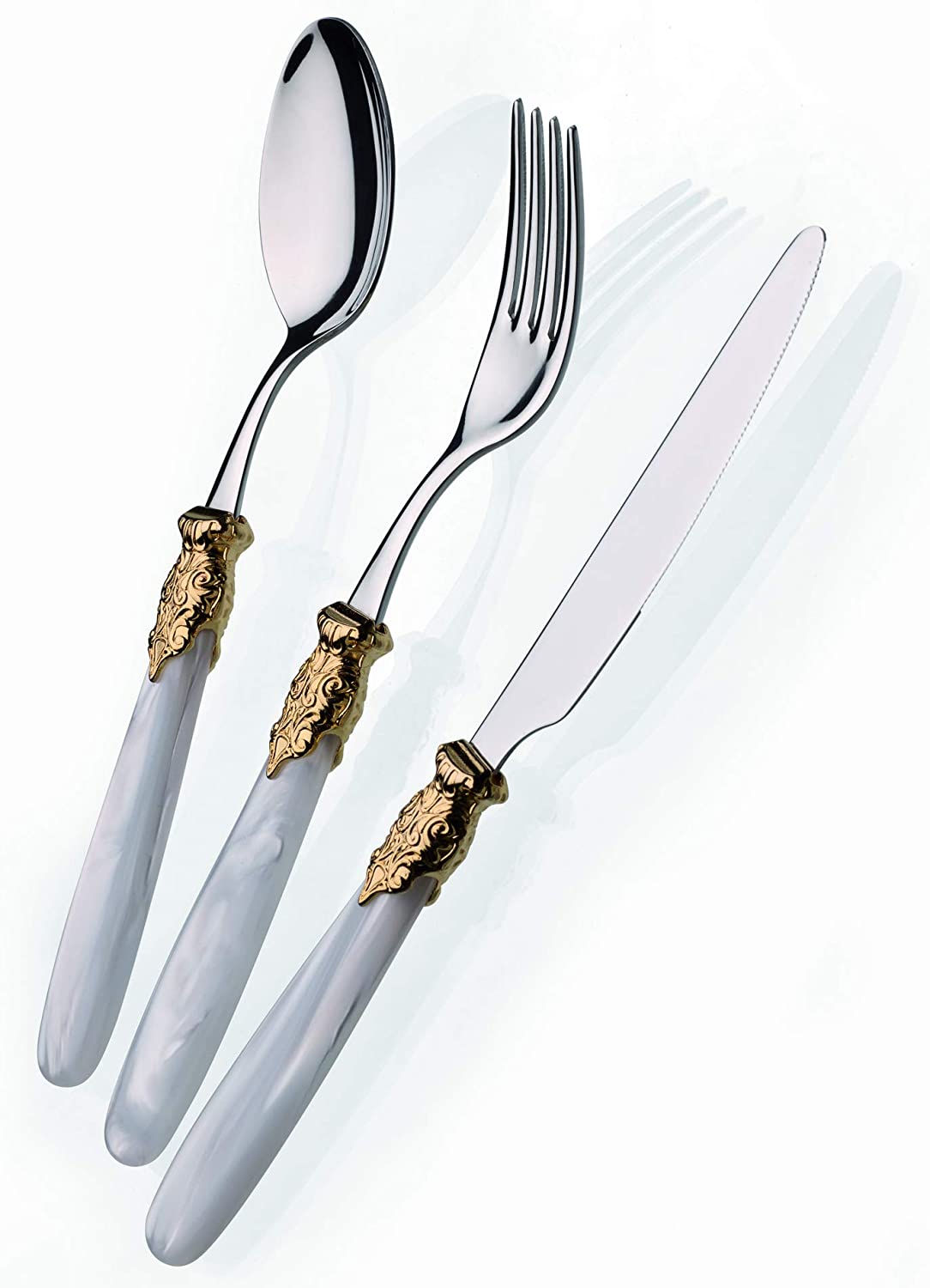 D&D - Domus And Design CD24PRGS/BN Set Posate, Acciaio 18/10 / Metcrilato, Bianco - Dolci pensieri gift