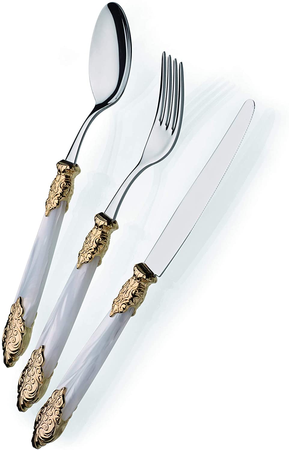 D&D - Domus And Design CD24VEGS/BN Set Posate, Acciaio 18/10 / Metcrilato, Bianco Perlato - Dolci pensieri gift