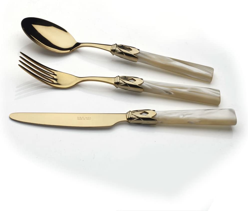 D&D - Set posate 24 pezzi Capri oro, ghiera oro, manico madreperla champagne - Confezione vetrina - Dolci pensieri gift