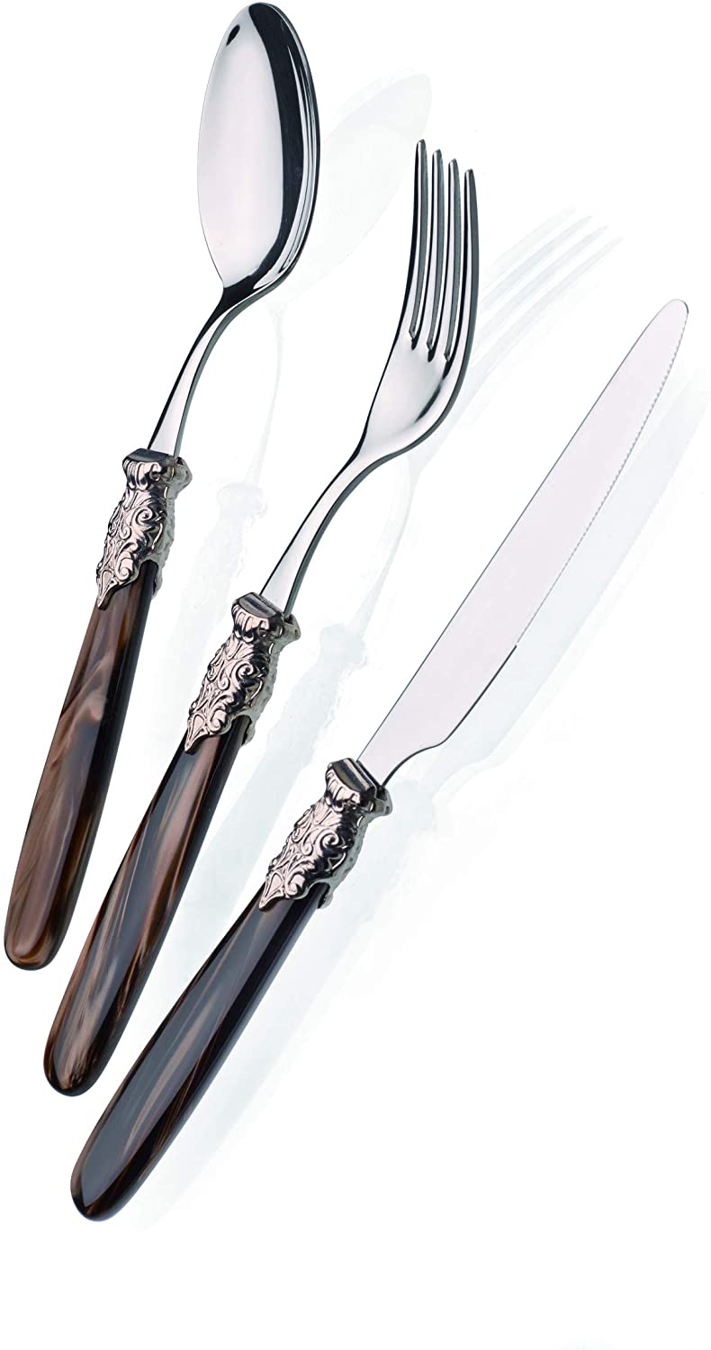 Domus And Design CD24PRSS/MR Set Posate, Acciaio 18/10 / Metcrilato, Marrone Perlato - Dolci pensieri gift