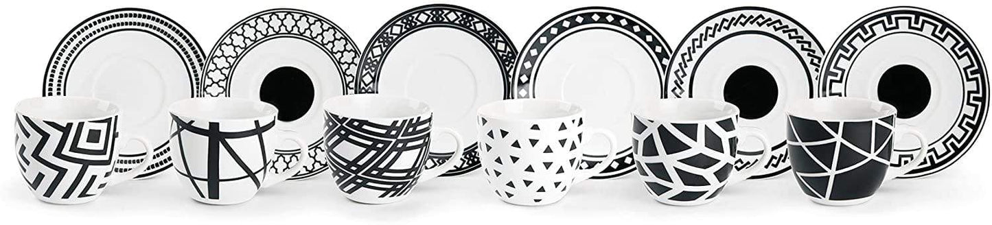 Cortina Servizio Tazzine da caffè con Piattino, Bianco/Nero tazze SET 6 pezzi - Dolci pensieri gift