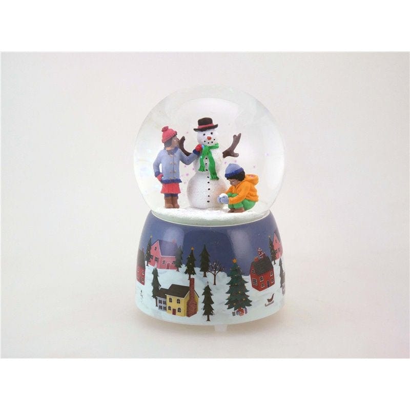 Globo di neve pupazzo di neve con bambini carillon decoro natalizio 15cm - Dolci pensieri gift