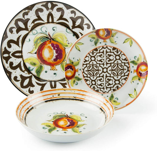 Granada Servizio Piatti 18 Pezzi, Porcellana, nero,bianco,arancione 6 persone - Dolci pensieri gift