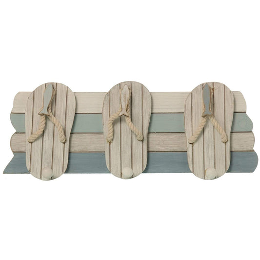 Ischia appendiabiti 3 ganci con Sandali da spiaggia con Pesci in legno 40x15,5x6cm - Dolci pensieri gift