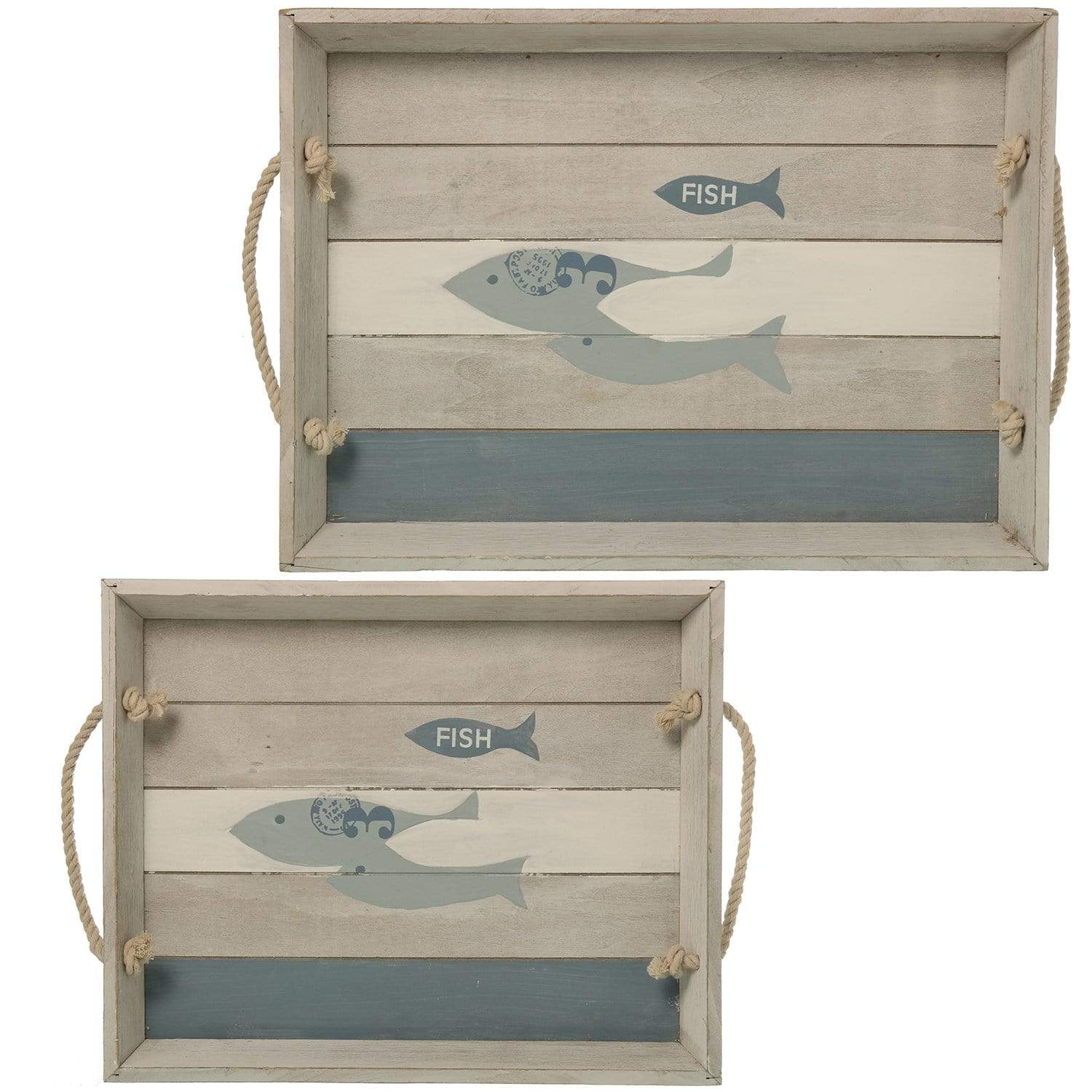 Ischia Vassoio in legno con pesci manici in corda 35x28 cm - Dolci pensieri gift