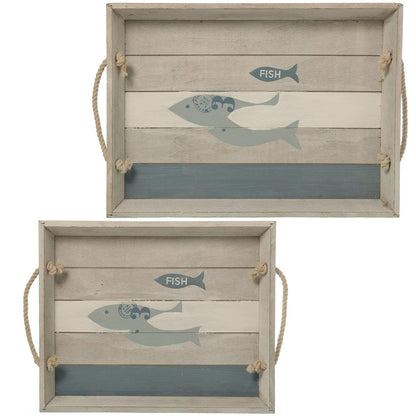 Ischia Vassoio in legno con pesci manici in corda 35x28 cm - Dolci pensieri gift