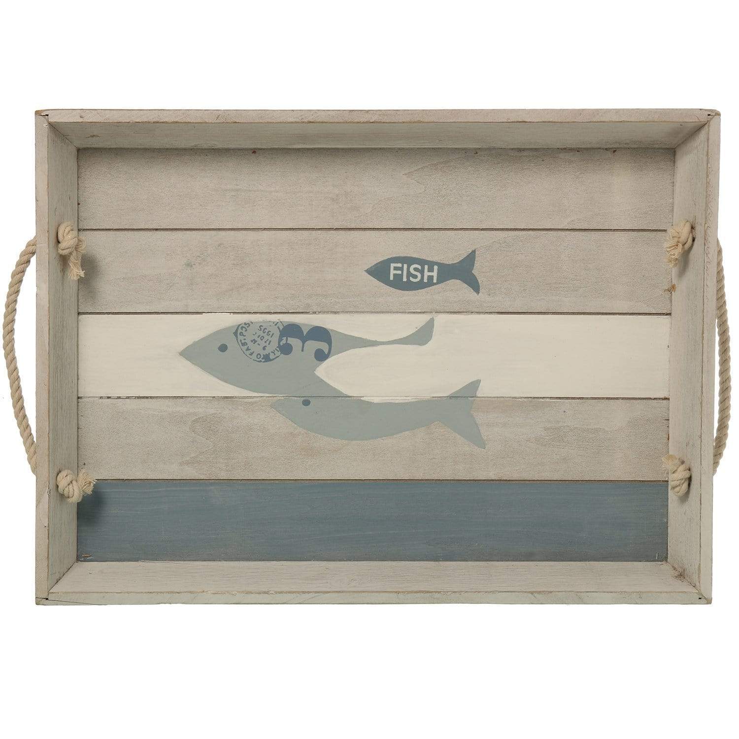 Ischia Vassoio in legno con pesci manici in corda 35x28 cm - Dolci pensieri gift