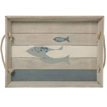 Ischia Vassoio in legno con pesci manici in corda 35x28 cm - Dolci pensieri gift