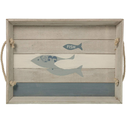 Ischia Vassoio in legno con pesci manici in corda 44 x 32 cm - Dolci pensieri gift