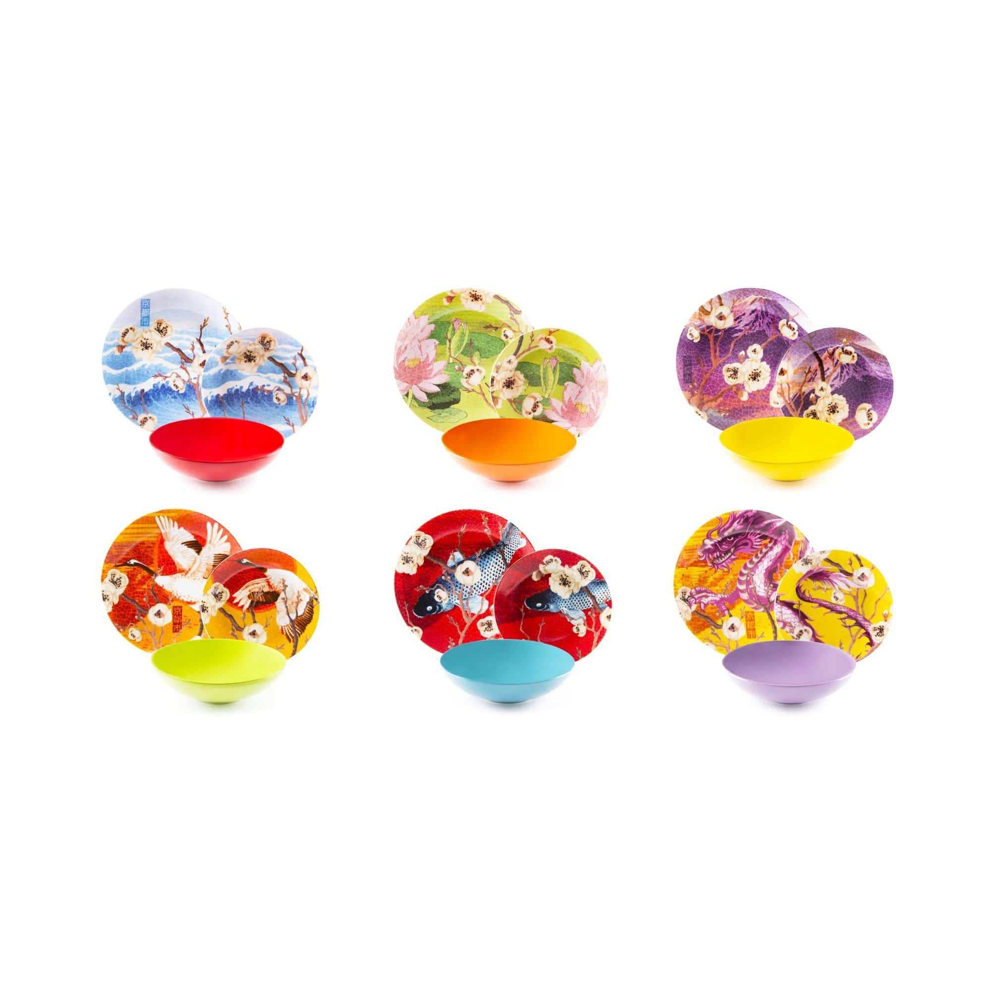 Kyoto Servizio Piatti 18 Pezzi, Porcellana e Ceramica, Multicolore 6 persone - Dolci pensieri gift