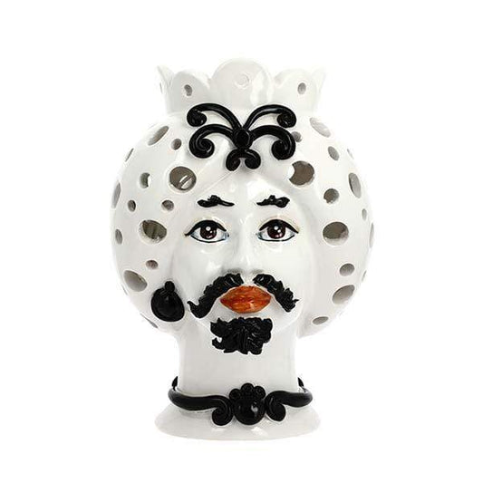 LAMPADA TESTA DI MORO UOMO DECORATA CERAMICA CALTAGIRONE RED. 21X28 - Dolci pensieri gift
