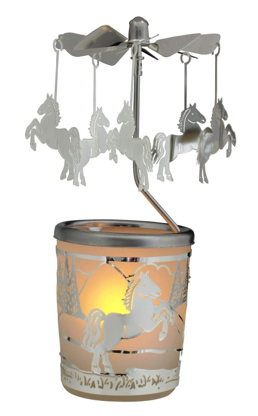 Lanterna porta candela giostrina con rilievo argentato carosello cavallo - Dolci pensieri gift