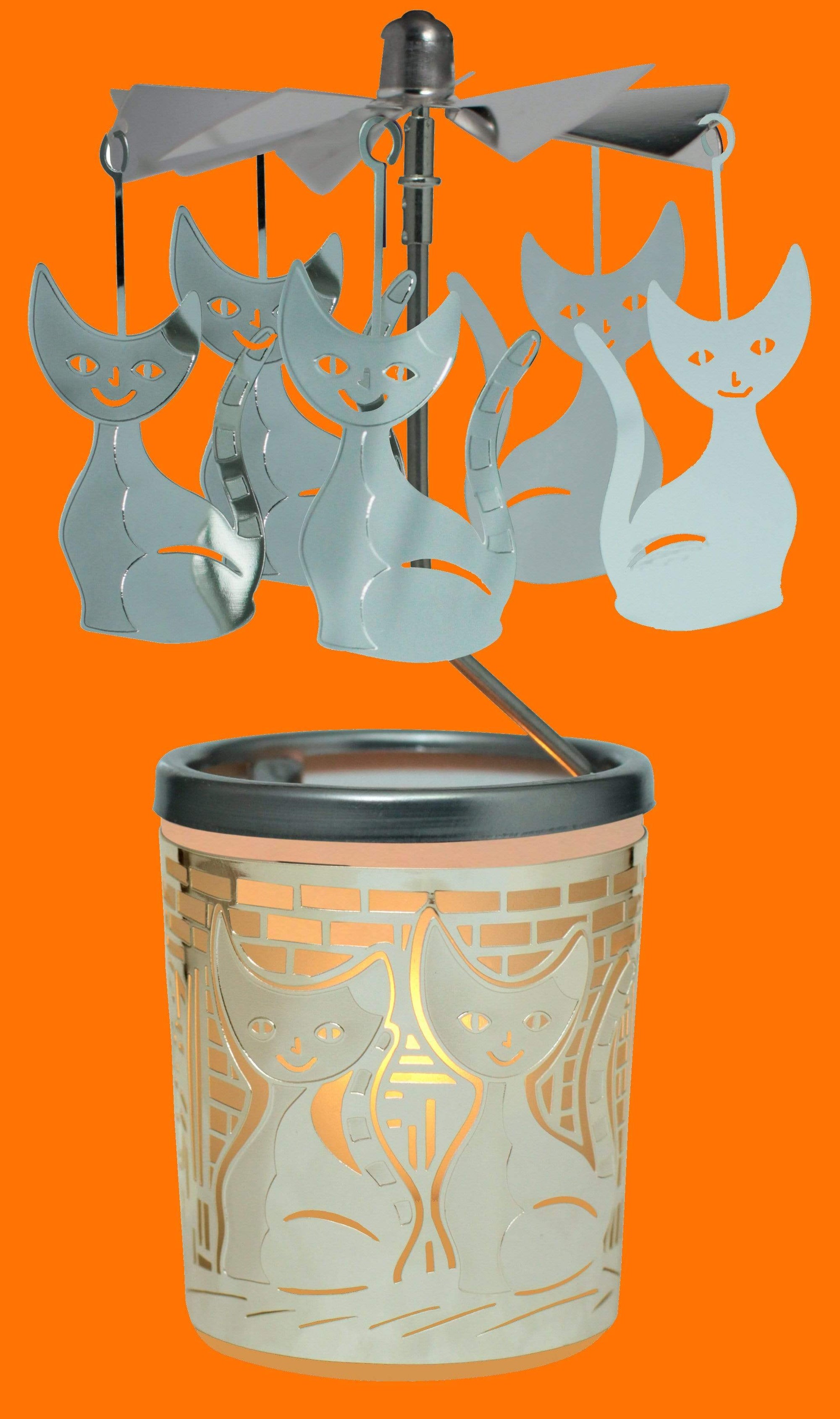 Lanterna porta candela giostrina con rilievo argentato carosello gatti - Dolci pensieri gift