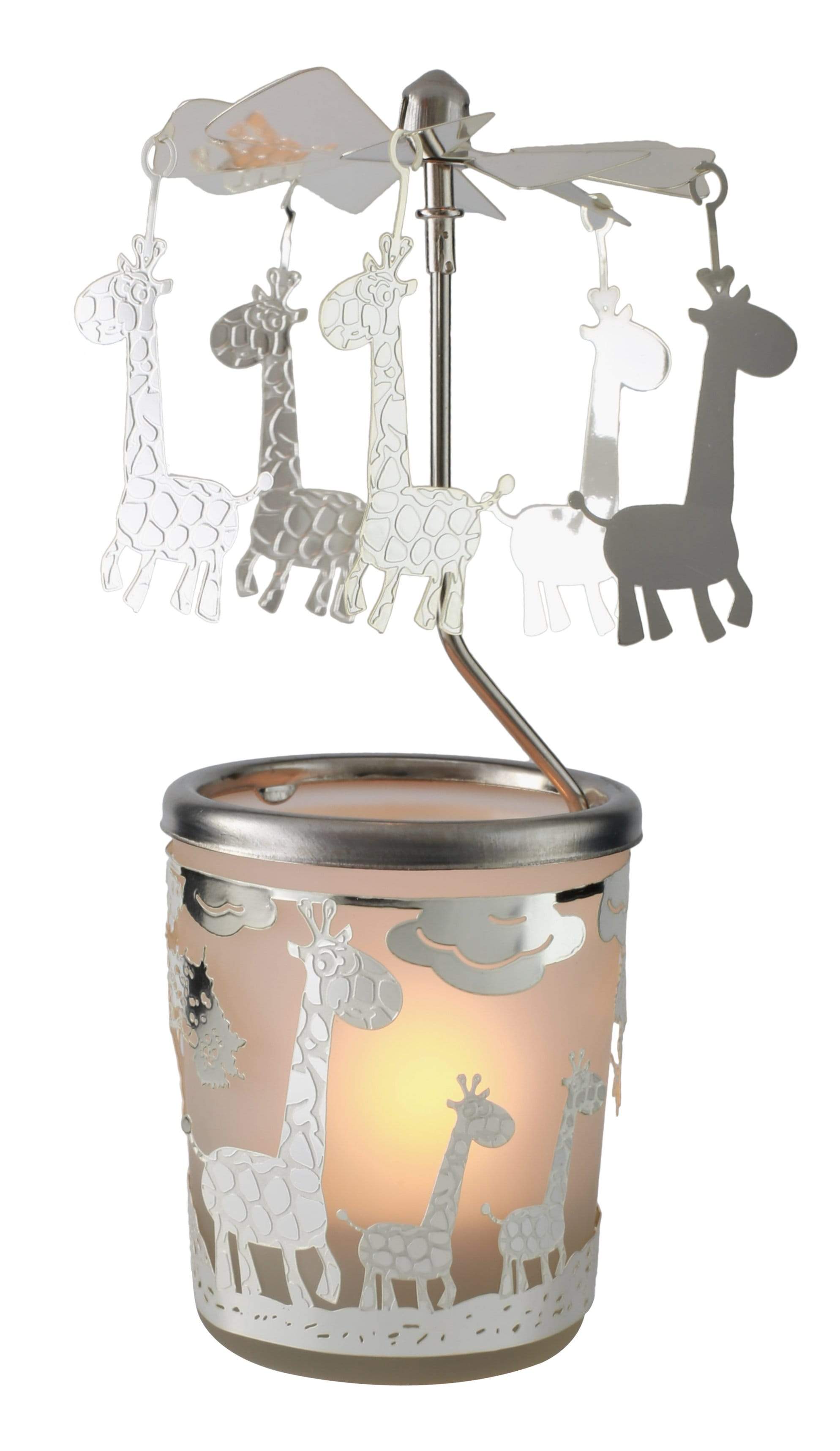 Lanterna porta candela giostrina con rilievo argentato carosello giraffa - Dolci pensieri gift