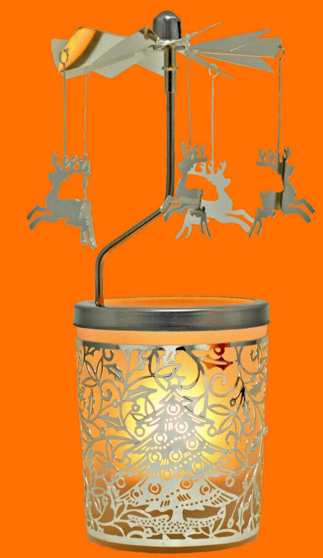 Lanterna porta candela giostrina con rilievo argentato carosello renne - Dolci pensieri gift