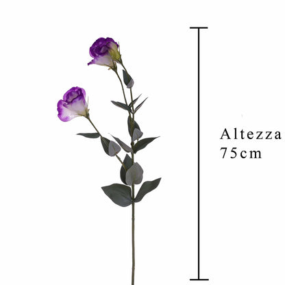 Lisianthus fiore fucsia e bianco artificiale ramo con foglie 75 cm - Dolci pensieri gift