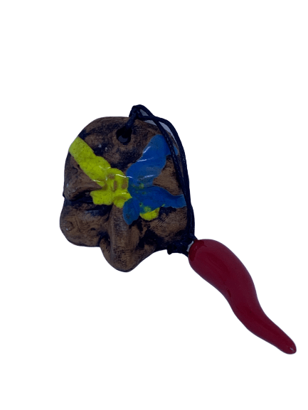 Maschera pulcinella in ceramica artigianale con corno 5 x 5 cm bomboniera - Dolci pensieri gift